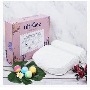ULTRGEE Ergonomic Bath Pillow + 4 Bath Bombs For Neck & Back Gift Set 7 Suctions
